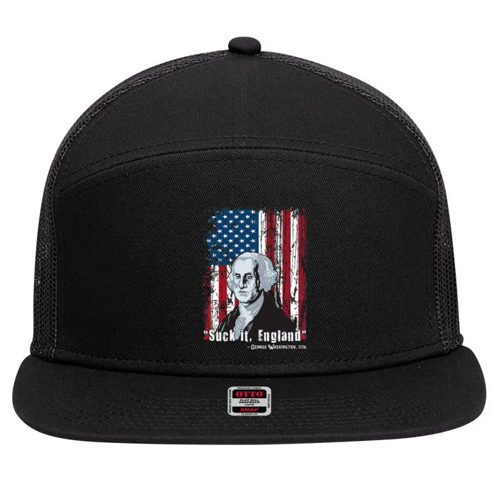 Suck It England Funny 4th Of July George Washington 1776 7 Panel Mesh Trucker Snapback Hat