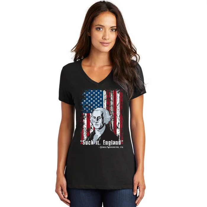 Suck It England Funny 4th Of July George Washington 1776 Women's V-Neck T-Shirt