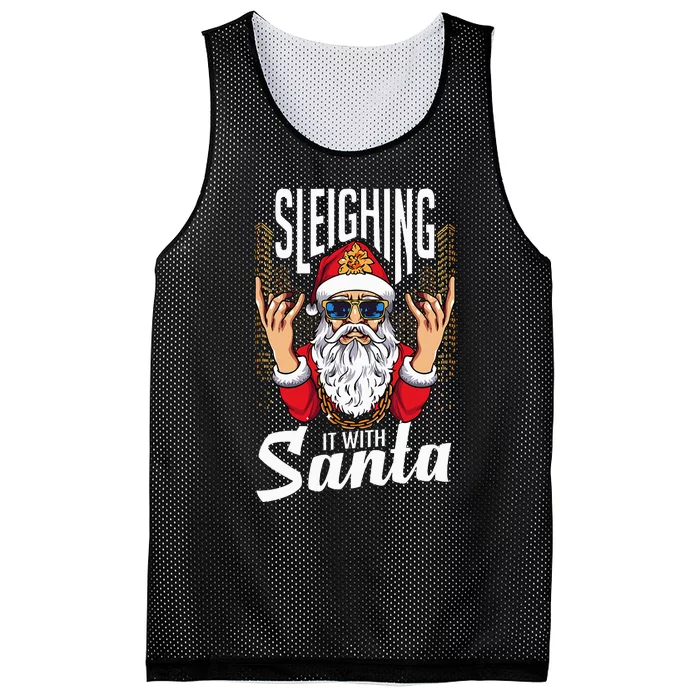 Sleighin It Funny Christmas Pun Sleighing Santa Mesh Reversible Basketball Jersey Tank