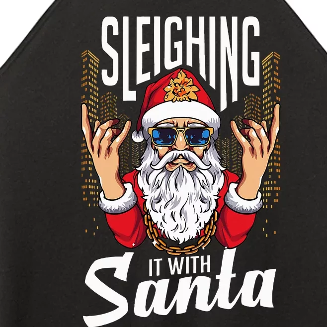 Sleighin It Funny Christmas Pun Sleighing Santa Women’s Perfect Tri Rocker Tank