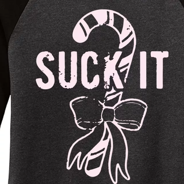 Suck It Funny Christmas Candy Cane Women's Tri-Blend 3/4-Sleeve Raglan Shirt