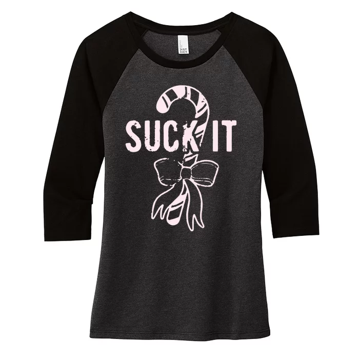 Suck It Funny Christmas Candy Cane Women's Tri-Blend 3/4-Sleeve Raglan Shirt