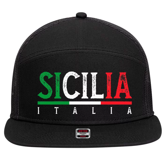 Sicilia Italia Flag Of Sicily Proud Sicilian Italian 7 Panel Mesh Trucker Snapback Hat