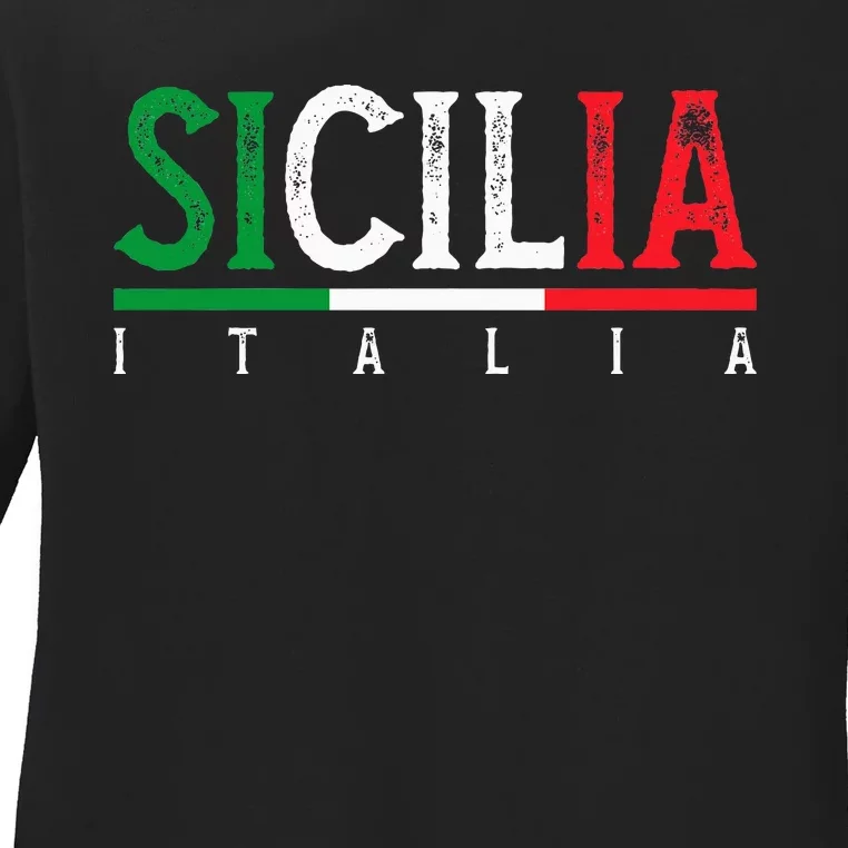 Sicilia Italia Flag Of Sicily Proud Sicilian Italian Ladies Long Sleeve Shirt