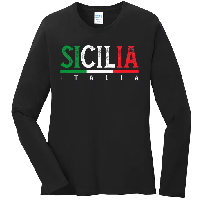 Sicilia Italia Flag Of Sicily Proud Sicilian Italian Ladies Long Sleeve Shirt