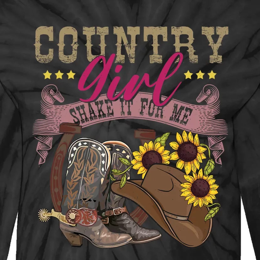 Shakes It For Me Country Music Cowgirl Boots Sunflower Tie-Dye Long Sleeve Shirt