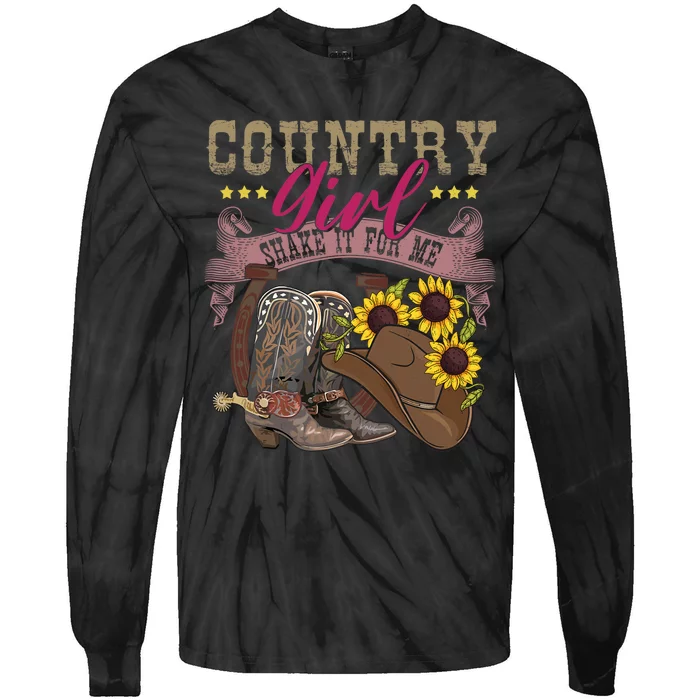 Shakes It For Me Country Music Cowgirl Boots Sunflower Tie-Dye Long Sleeve Shirt