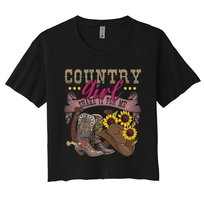 Shakes It For Me Country Music Cowgirl Boots Sunflower Women's Crop Top Tee