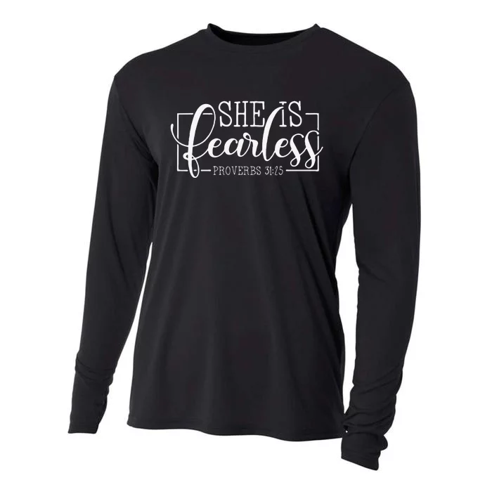 She is Fearless Proverbs 3125 Christian quotes Cooling Performance Long Sleeve Crew