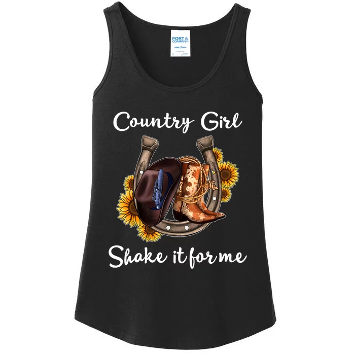 Shakes It For Me Country Music Cowgirl Boots Sunflower Ladies Essential Tank