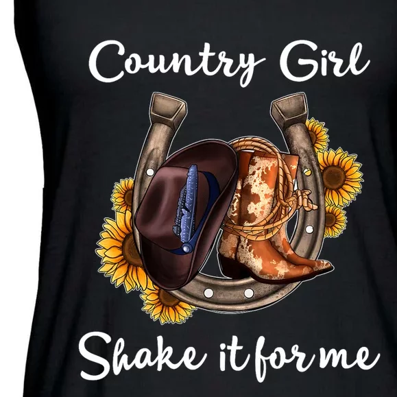 Shakes It For Me Country Music Cowgirl Boots Sunflower Ladies Essential Flowy Tank