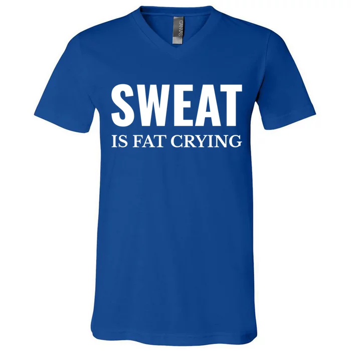 Sweat Is Fat Crying Workout Gym Funny Gift V-Neck T-Shirt