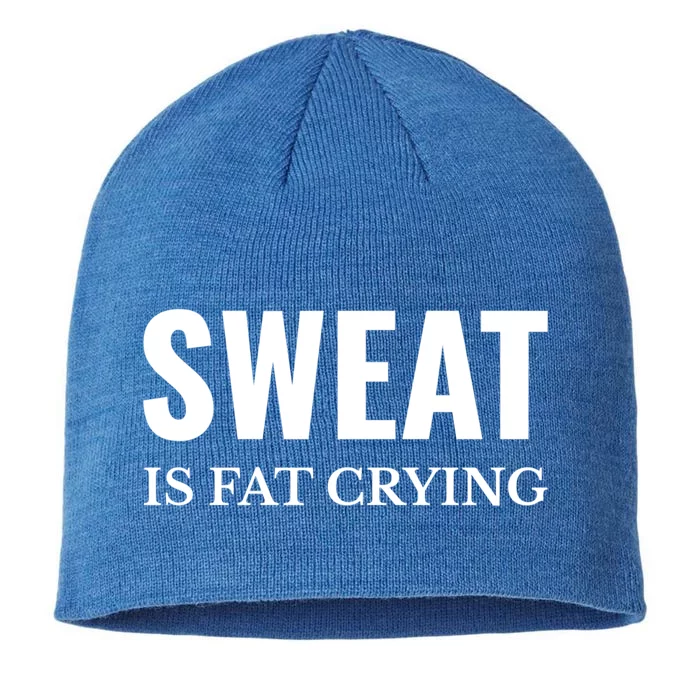 Sweat Is Fat Crying Workout Gym Funny Gift 8 1/2in Sustainable Knit Beanie