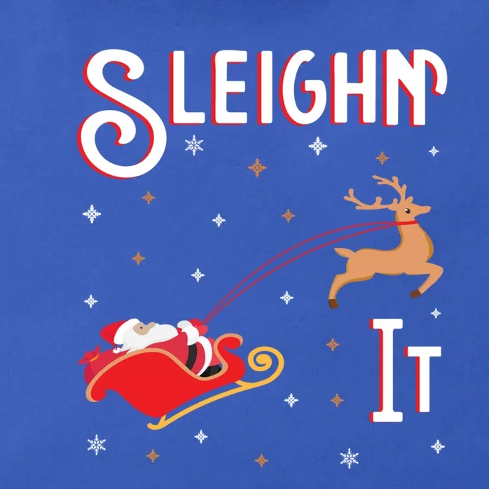 Sleighin It Funny Christmas Pun Sleighing Santa Sleigh Xmas Gift Zip Tote Bag