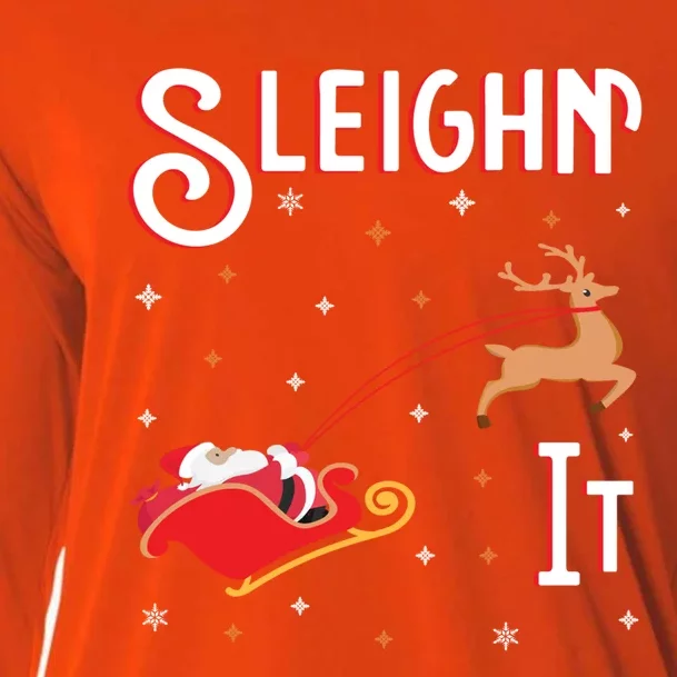 Sleighin It Funny Christmas Pun Sleighing Santa Sleigh Xmas Gift Cooling Performance Long Sleeve Crew