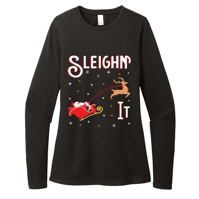 Sleighin It Funny Christmas Pun Sleighing Santa Sleigh Xmas Gift Womens CVC Long Sleeve Shirt