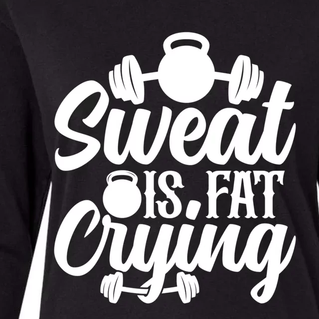 Sweat Is Fat Crying Workout Fitness Gym Funny Bodybuilding Gift Womens Cotton Relaxed Long Sleeve T-Shirt