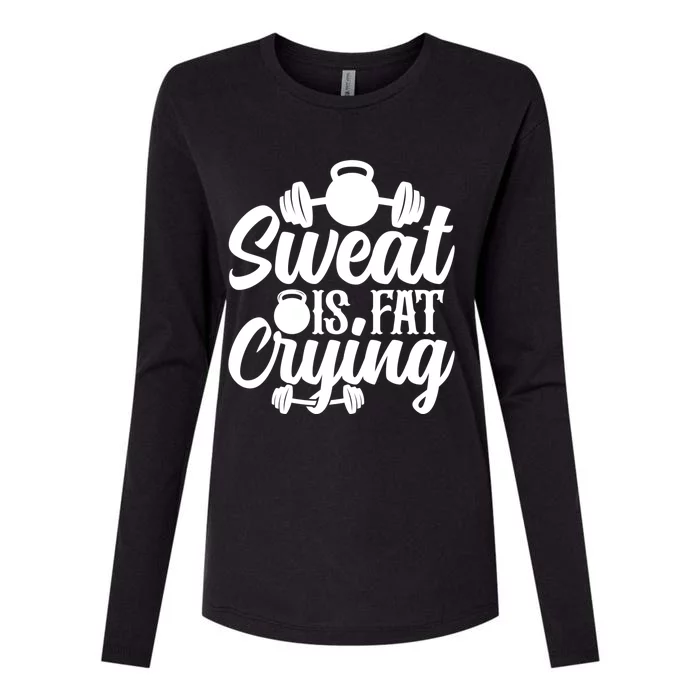 Sweat Is Fat Crying Workout Fitness Gym Funny Bodybuilding Gift Womens Cotton Relaxed Long Sleeve T-Shirt