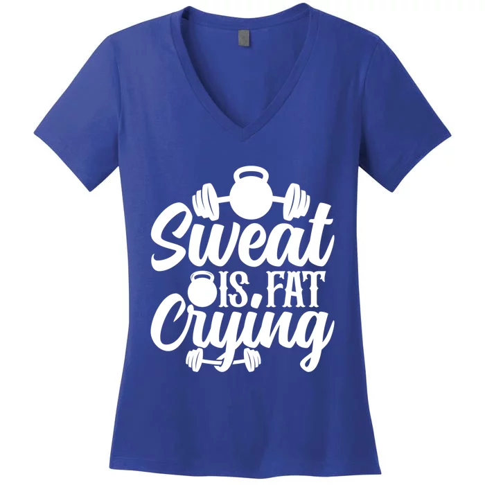 Sweat Is Fat Crying Workout Fitness Gym Funny Bodybuilding Gift Women's V-Neck T-Shirt