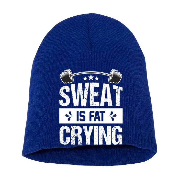 Sweat Is Fat Crying Workout Gym Fitness Cool Gift Short Acrylic Beanie