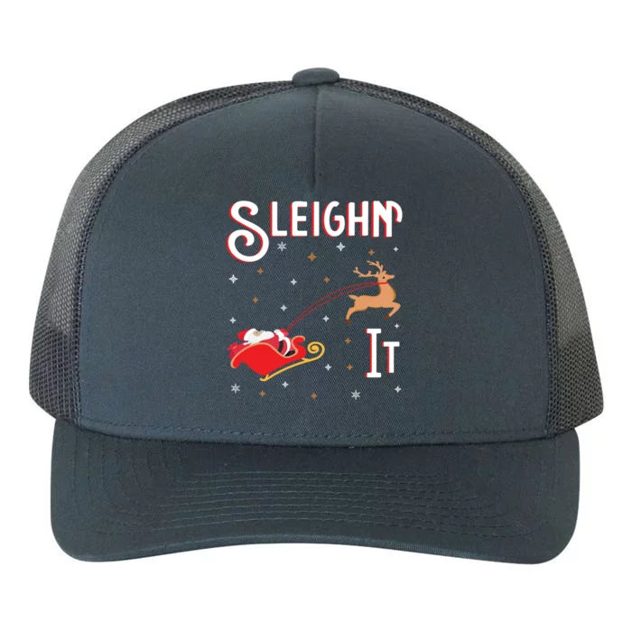 Sleighin It Funny Christmas Pun Sleighing Santa Sleigh Xmas Gift Yupoong Adult 5-Panel Trucker Hat