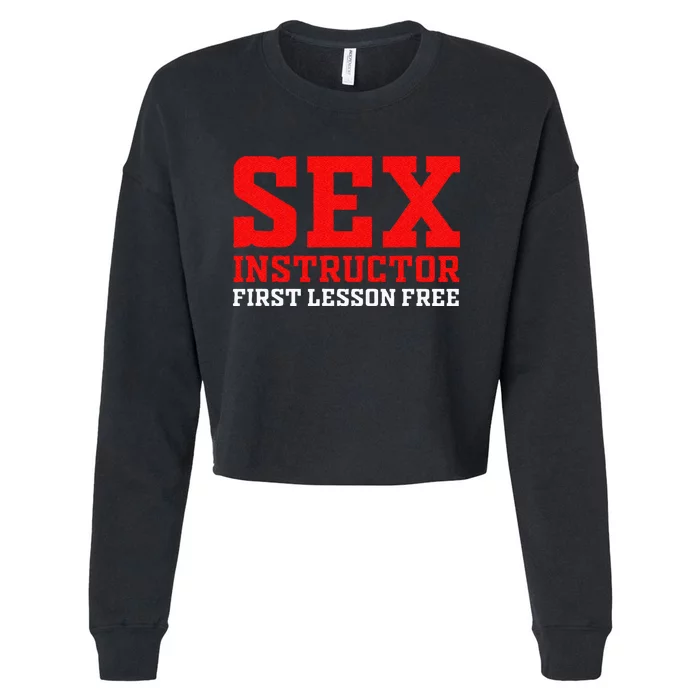 Sex Instructor First Lesson Is Free Adult Humor Orgy Jokes Cropped Pullover Crew