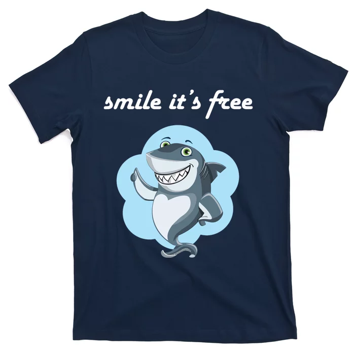 Smile Its Free Funny Shark Inspirational T-Shirt