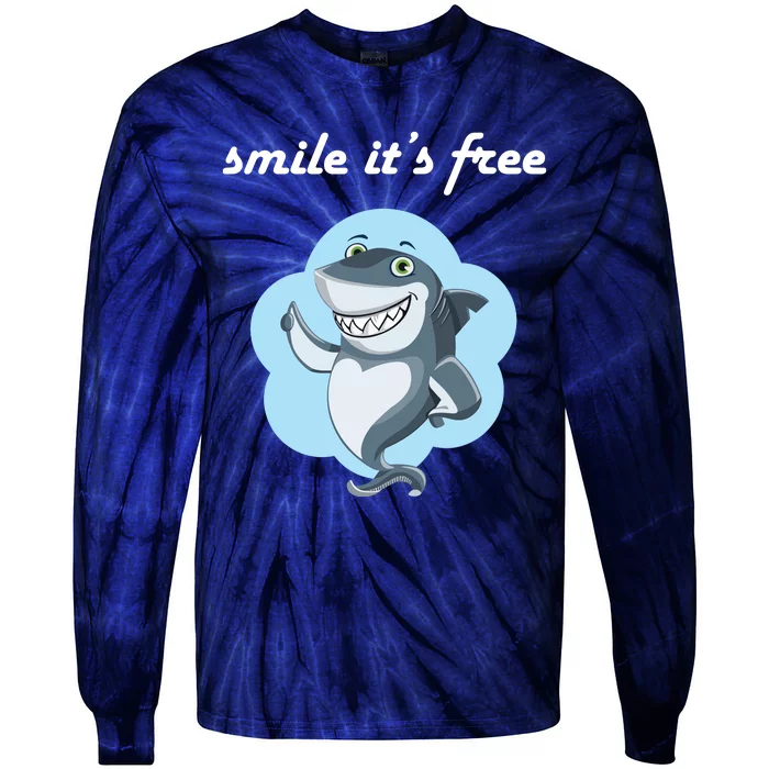 Smile Its Free Funny Shark Inspirational Tie-Dye Long Sleeve Shirt