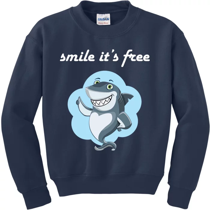 Smile Its Free Funny Shark Inspirational Kids Sweatshirt