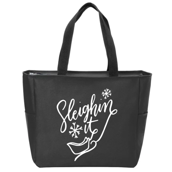 Sleighin It Funny Christmas Pun Sleighing Santa Sleigh Xmas Zip Tote Bag