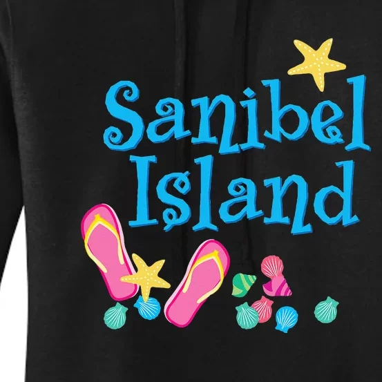 Sanibel Island Florida Seashells and Flip Flops Women's Pullover Hoodie