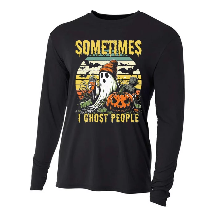 Sometimes I Ghost People Halloween Ghost Grave Moon V2 Cooling Performance Long Sleeve Crew