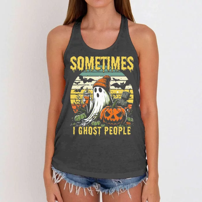 Sometimes I Ghost People Halloween Ghost Grave Moon V2 Women's Knotted Racerback Tank