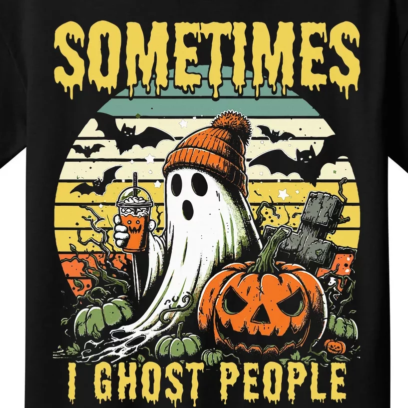 Sometimes I Ghost People Halloween Ghost Grave Moon V2 Kids T-Shirt