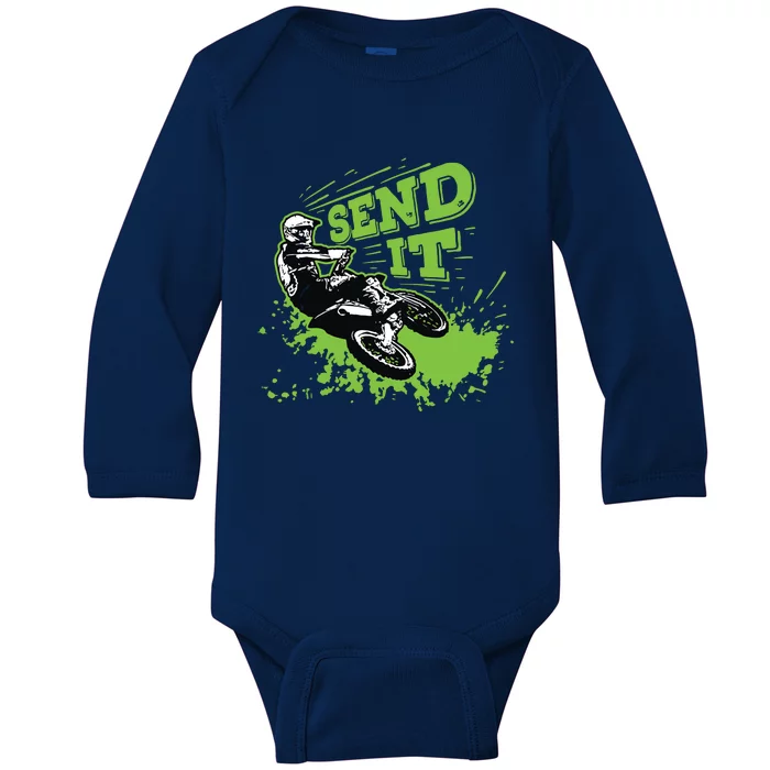 Send It Gift Funny Dirt Bike Motocross Supercross Rider Baby Long Sleeve Bodysuit