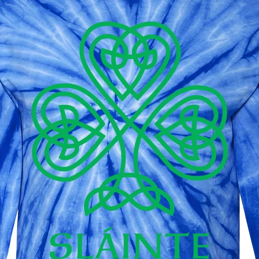 Slainte Irish Green Shamrock Celtic Knot Ireland Gaelic Gift Tie-Dye Long Sleeve Shirt