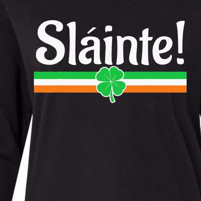 Slainte Irish Green Lucky Shamrock St Patrick's Day Womens Cotton Relaxed Long Sleeve T-Shirt