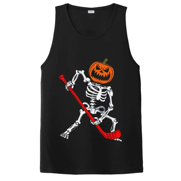 Skeleton Ice Hockey Halloween Pumpkin Hockey Funny Performance Tank