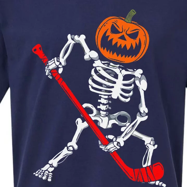 Skeleton Ice Hockey Halloween Pumpkin Hockey Funny Sueded Cloud Jersey T-Shirt