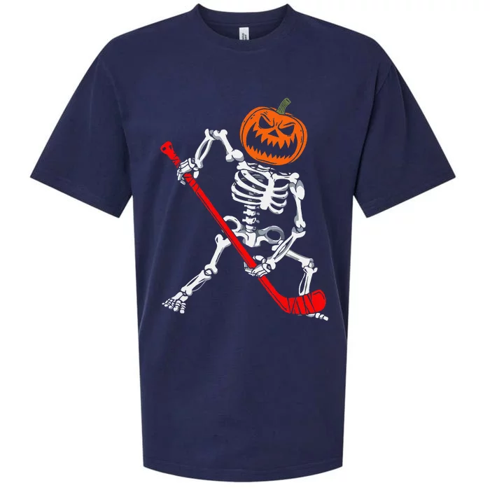 Skeleton Ice Hockey Halloween Pumpkin Hockey Funny Sueded Cloud Jersey T-Shirt