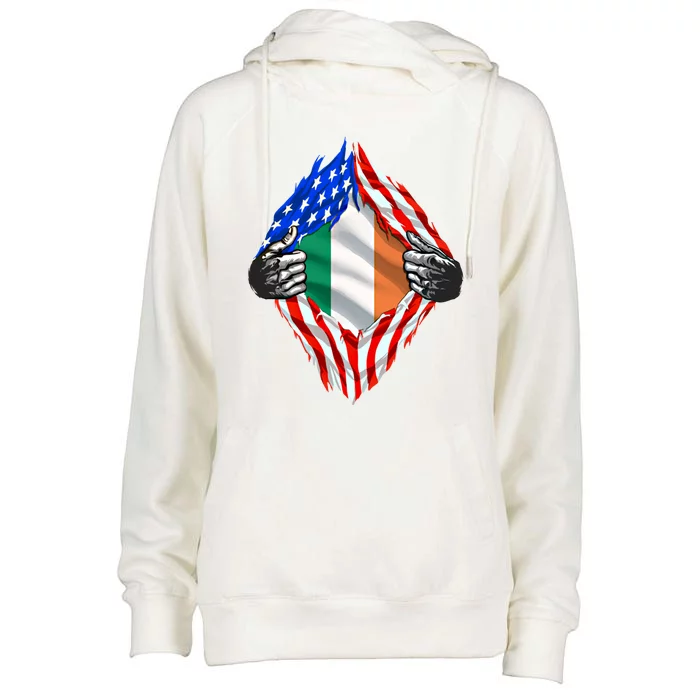 Super Irish Heritage Ireland Roots Usa Flag Gift Womens Funnel Neck Pullover Hood