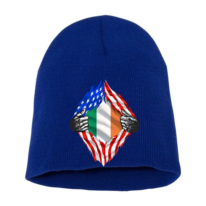 Super Irish Heritage Ireland Roots Usa Flag Gift Short Acrylic Beanie