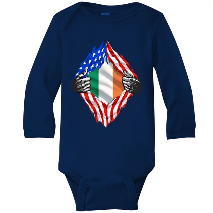 Super Irish Heritage Ireland Roots Usa Flag Gift Baby Long Sleeve Bodysuit