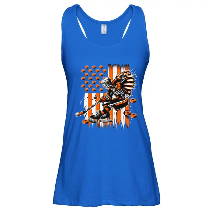 Skeleton Ice Hockey Halloween American Flag Gift Ladies Essential Flowy Tank