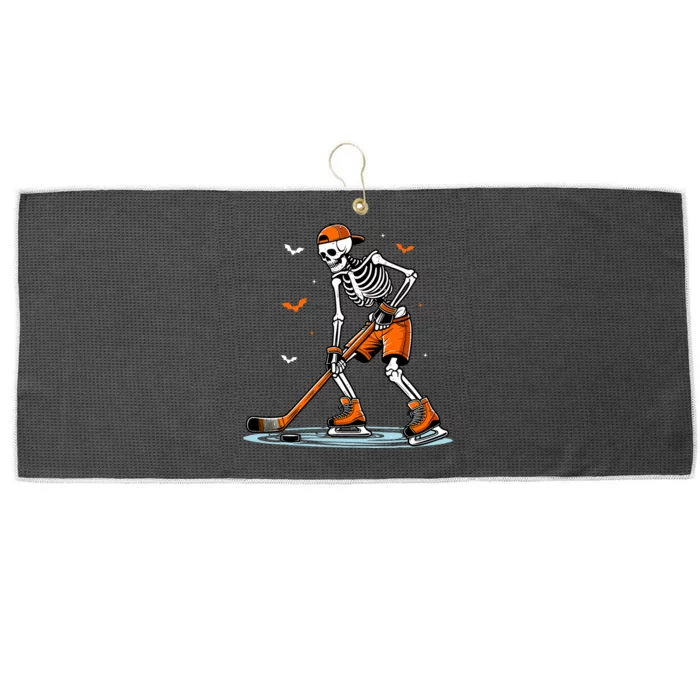 Skeleton Ice Hockey Halloween Funny Halloween Hockey Large Microfiber Waffle Golf Towel