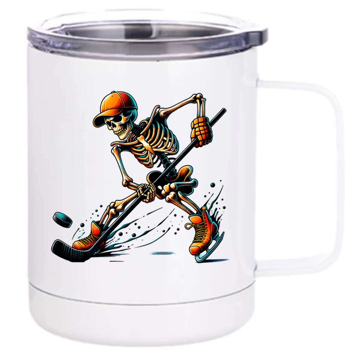 Skeleton Ice Hockey Halloween Costume Meaningful Gift Front & Back 12oz Stainless Steel Tumbler Cup