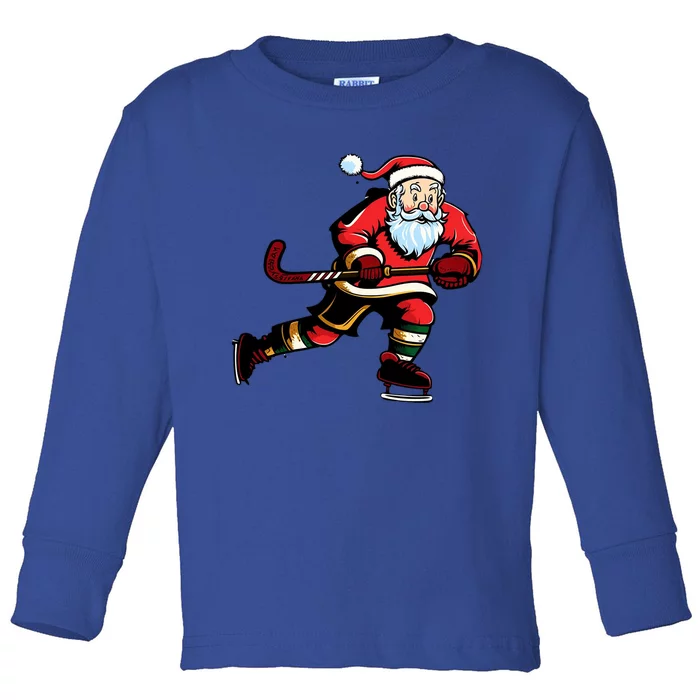 Santa Ice Hockey Lover Player Christmas Gift Toddler Long Sleeve Shirt