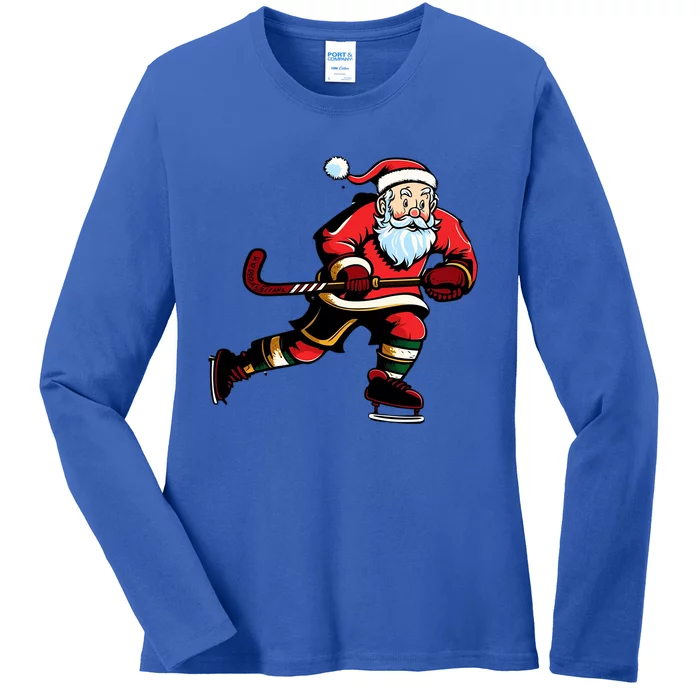 Santa Ice Hockey Lover Player Christmas Gift Ladies Long Sleeve Shirt