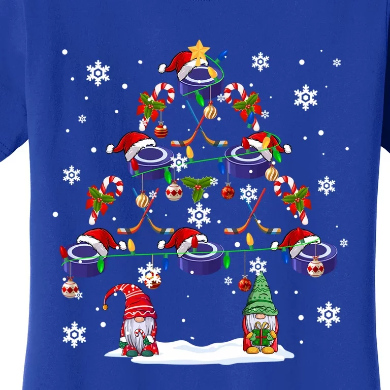 Santa Ice Hockey Tools With Gnomes As Xmas Tree Funny Player Cute Gift Women's T-Shirt