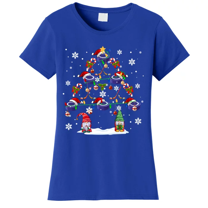 Santa Ice Hockey Tools With Gnomes As Xmas Tree Funny Player Cute Gift Women's T-Shirt